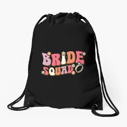 Bride Squad Groovy Bridal Party Bachelorette Party Drawstring Bags