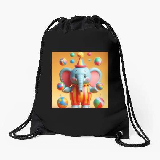 3D cartoon elephant Drawstring Bags