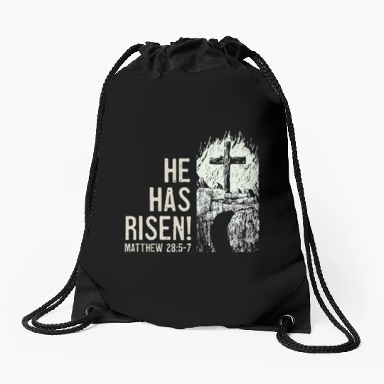He Has Risen Christ Bible Verse Tomb Cross Drawstring Bags