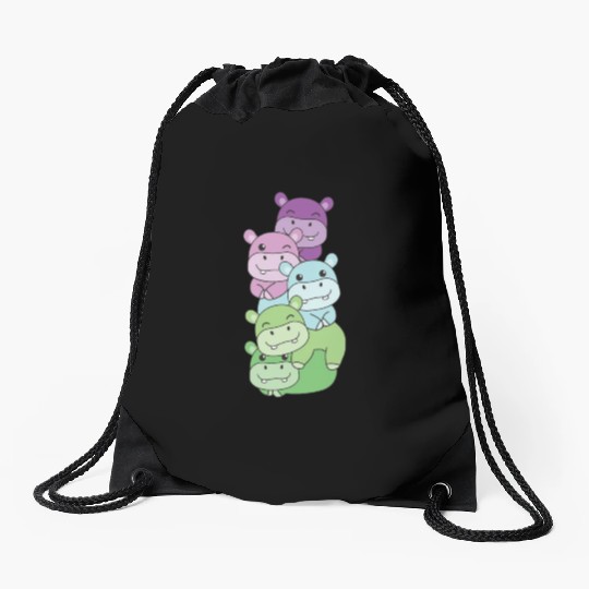 Toric Flag Pride Lgbtq Cute Hippo Drawstring Bags