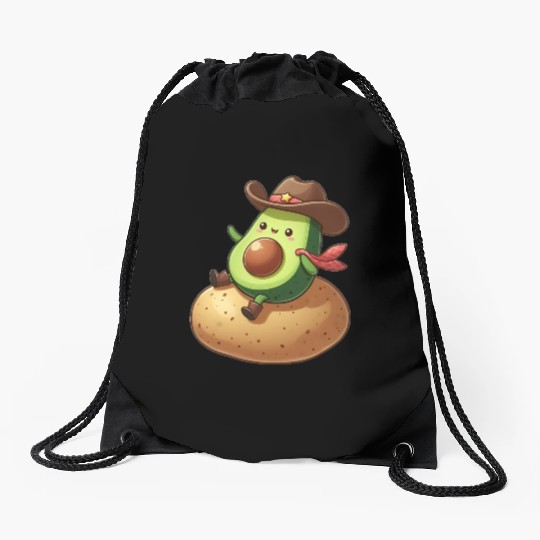 Avocado Cowboy Potato Rider Drawstring Bags