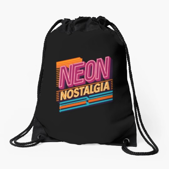 Neon Nostalgia: Pay homage to the retro neon aesth Drawstring Bags
