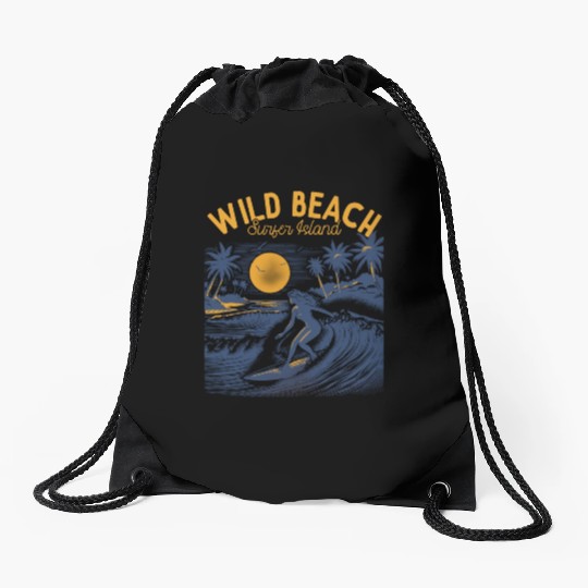 Wild Beach Surfer Island Drawstring Bags