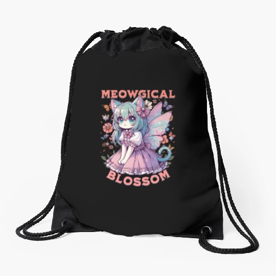 Meowgical Blossom Enchanting Fairycore Cat Fantasy Drawstring Bags