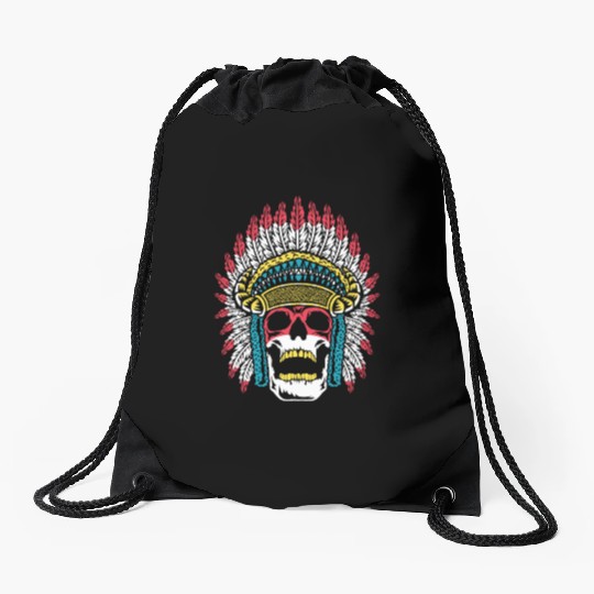 Indigenous Native American Skull Skull Head Drawstring Bags