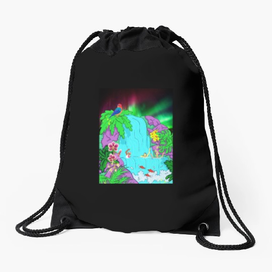 Northern Lights Waterfall Serenity with Swimmers Drawstring Bags