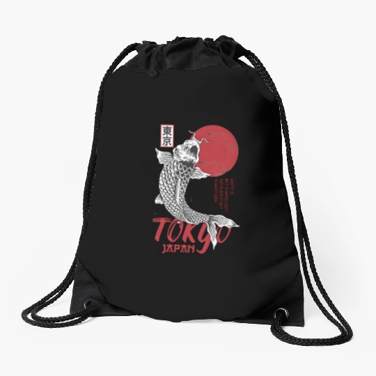 koi fish tokyo japan anime japanese Drawstring Bags