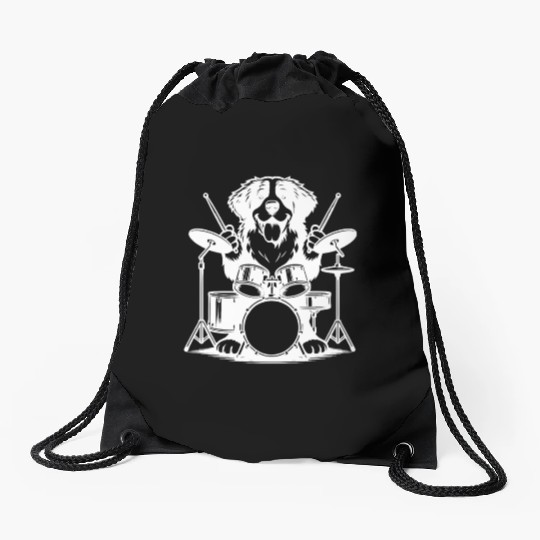 Cool Bernese Mountain Dog Drummer Design Drawstring Bags