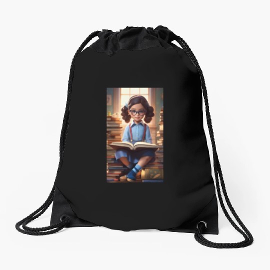 A sweet 5 year old girl wearing a light blue butto Drawstring Bags