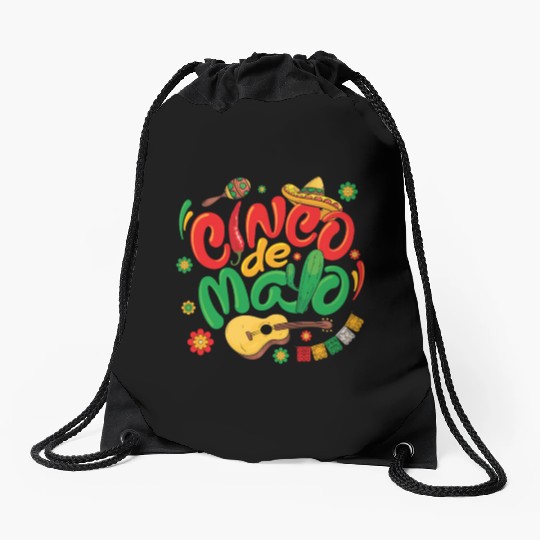 Cinco de Mayo Mexican Taco Guitar Fiesta Drawstring Bags