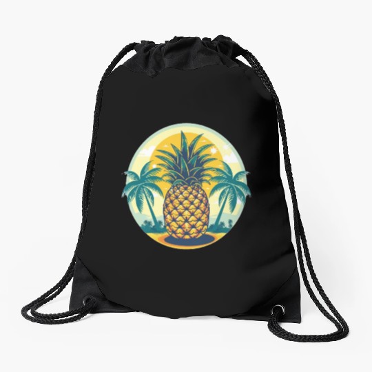 Classic Pineapple and Palm Trees Drawstring Bags