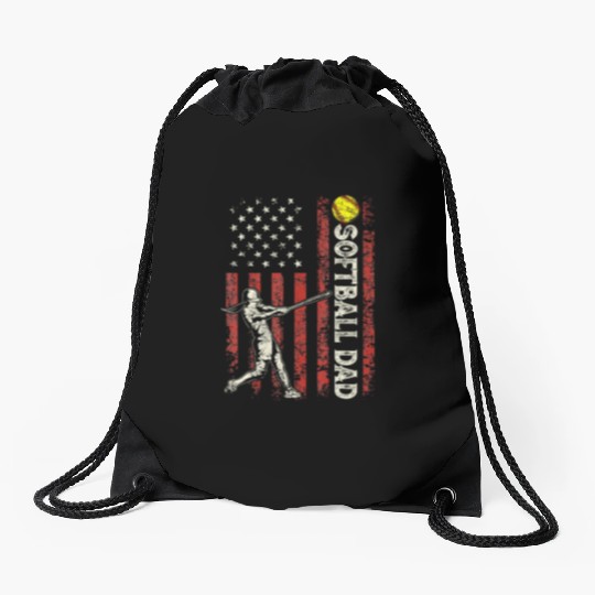 Softball Dad US Flag Gifts For Dad Men Patriotic Drawstring Bags