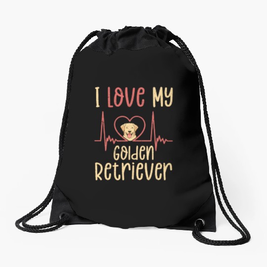 I Love My Golden Retriever Dog Owner Retriever Bre Drawstring Bags