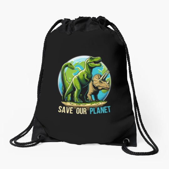 Save Our Planet Dinosaurs Kid Cute Earth Day Boys Drawstring Bags