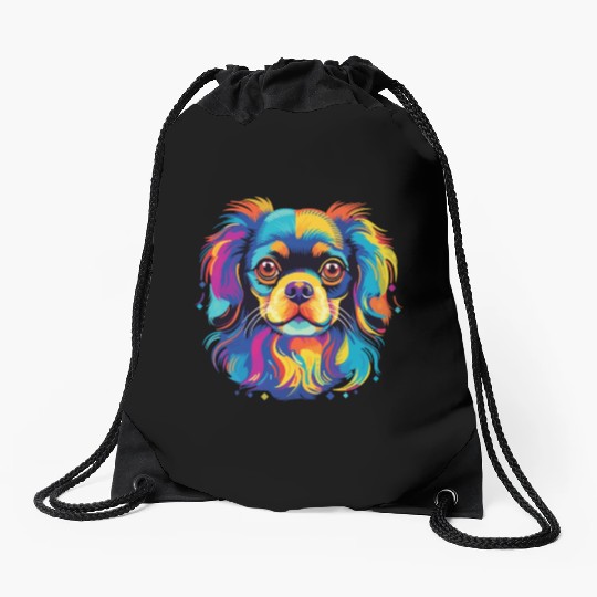 Watercolor Colorful Tibetan Spaniel Drawstring Bags