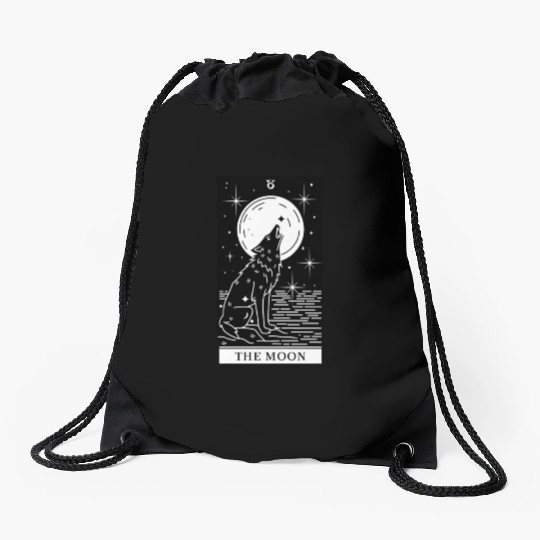 Tarot Card The Moon Wolf Howling Drawstring Bags