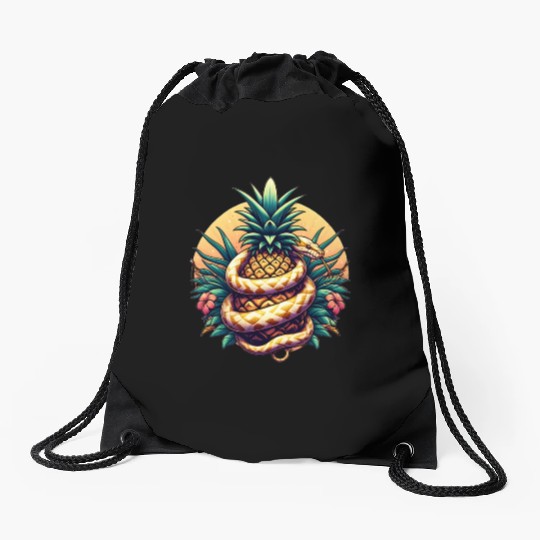 Python around pineapple Drawstring Bags