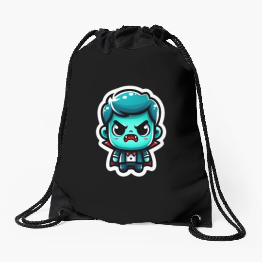 Aquatic Fury: Angry Aqua Vampire Drawstring Bags