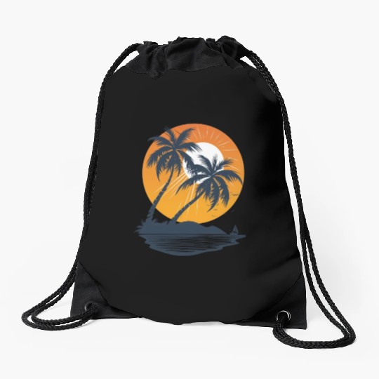 Tropical Sunset Oasis Escape Drawstring Bags