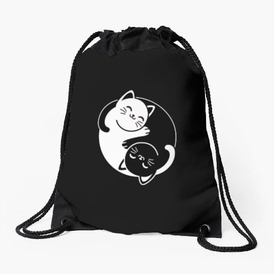 Yin and Yang Cats Drawstring Bags
