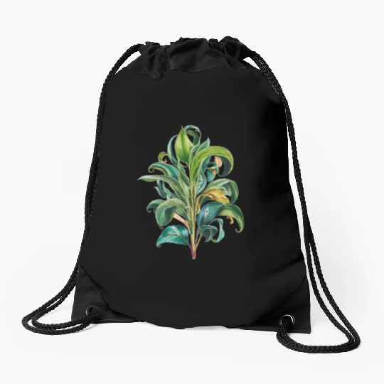 Watercolor Plant Hand Painted Drawstring Bags