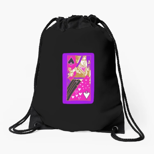Purple Queen Of Spades Playing Card Drawstring Bags