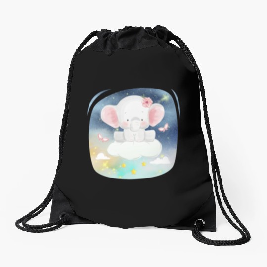 Baby Elephant Ride Up To Sky Using Cloud Excited Drawstring Bags