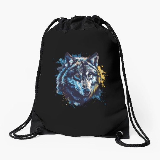 Alpha Wolf Paint Splash Drawstring Bags