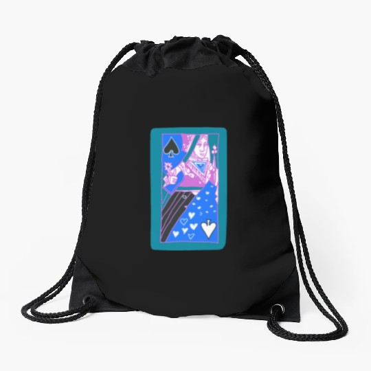 Teal Queen Of Spades Modern Art Playing Card Drawstring Bags