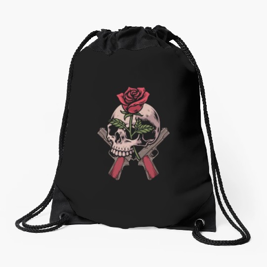 Skeleton Roses Guitar Skull Roses Guns Drawstring Bags