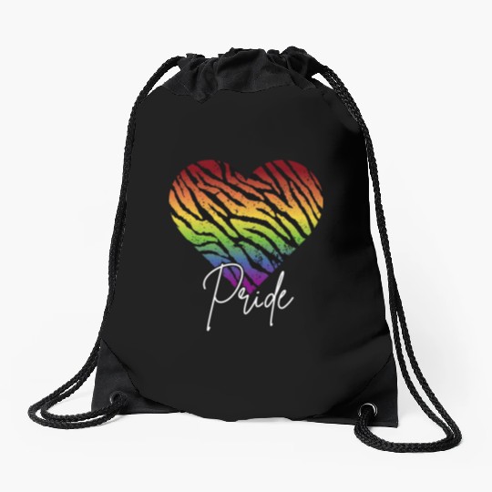 LGBTQ+Pride Rainbow heart-pattern tiger leather Drawstring Bags
