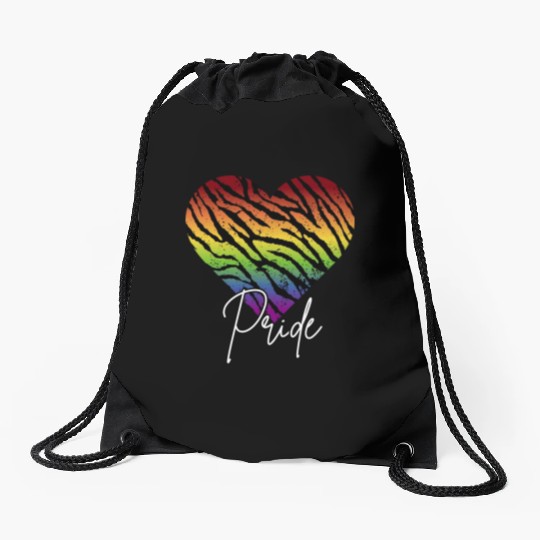 LGBTQ+Pride Rainbow heart-pattern tiger leather Drawstring Bags