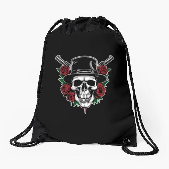 Skeleton Roses Guitar Guns Skull Roses Drawstring Bags