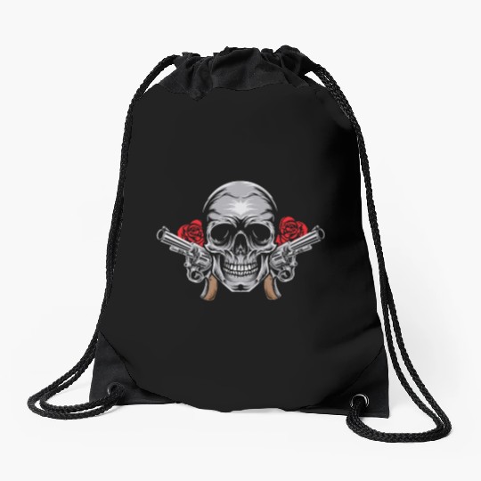 Skeleton Roses Guitar Skull Roses Guns Drawstring Bags