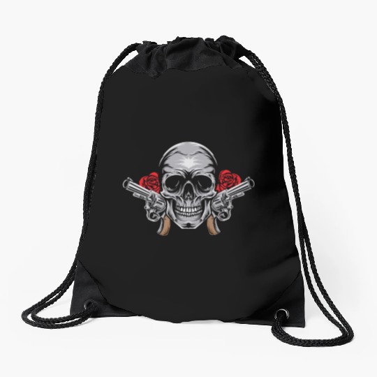 Skeleton Roses Guitar Skull Roses Guns Drawstring Bags