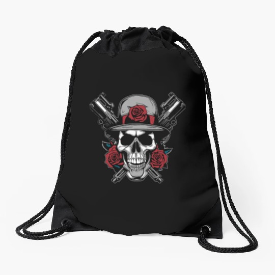 Skeleton Roses Guitar Skull Roses Guns Drawstring Bags