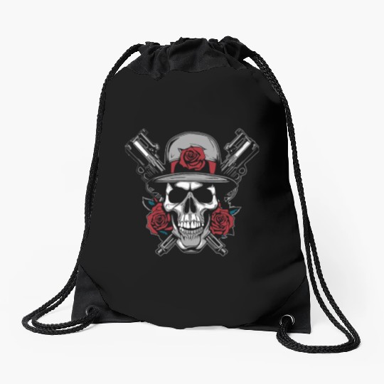 Skeleton Roses Guitar Skull Roses Guns Drawstring Bags