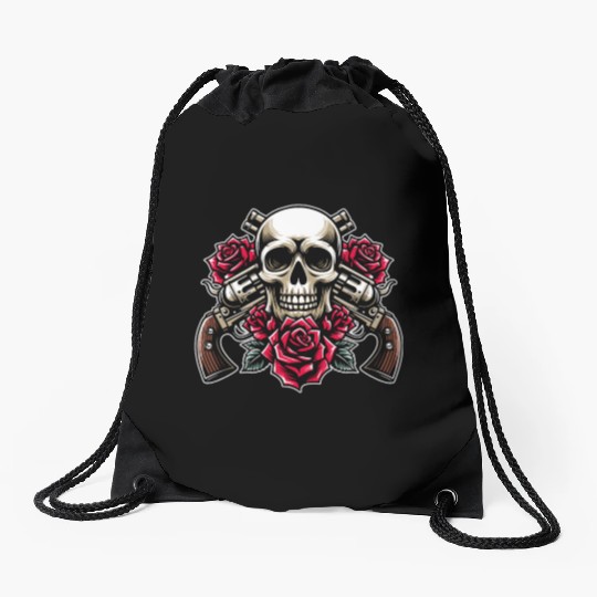 Skeleton Roses Guitar Guns Skull Roses Drawstring Bags