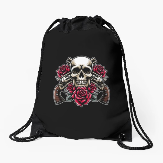 Skeleton Roses Guitar Guns Skull Roses Drawstring Bags