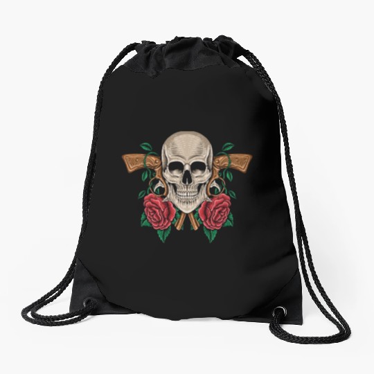 Skeleton Roses Guitar Guns Skull Roses Drawstring Bags