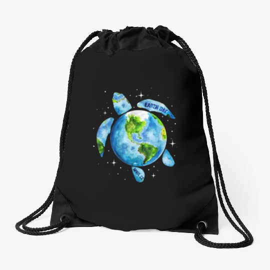 Earth Day Restore Earth Sea Turtle Art Drawstring Bags