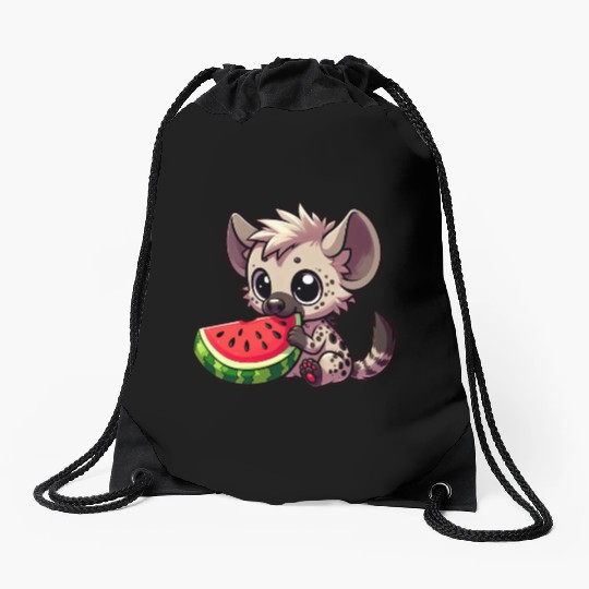 Hyena with Watermelon Summer Fruit Drawstring Bags