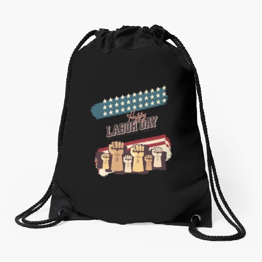 Labor Day Fists Raised Drawstring Bags