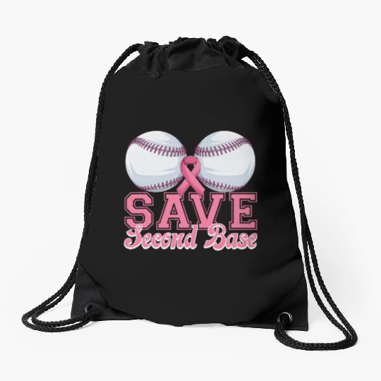 Save Second Softball Base Breast Cancer Awareness Drawstring Bags