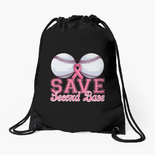 Save Second Softball Base Breast Cancer Awareness Drawstring Bags