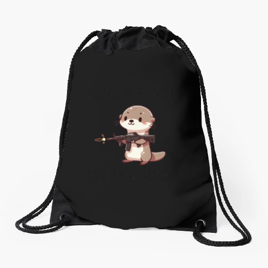 Machine Gun otter Drawstring Bags