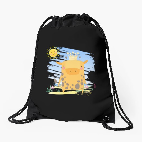 Kawaii King Giraffe Using Crown Adorable Cartoon Drawstring Bags