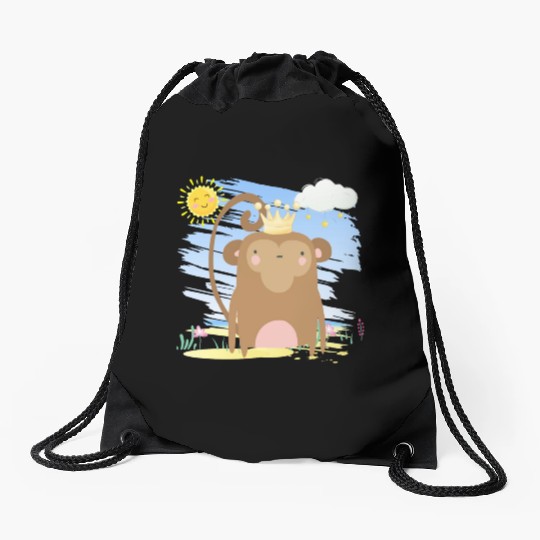 Kawaii Monkey King Using Crown Adorable Cartoon Drawstring Bags