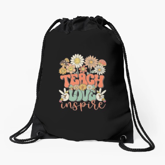Teach Love Inspire Daisy Back To School Teacher Drawstring Bags