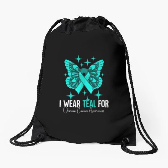 I Wear Teal For Ovarian Cancer Awareness Drawstring Bags